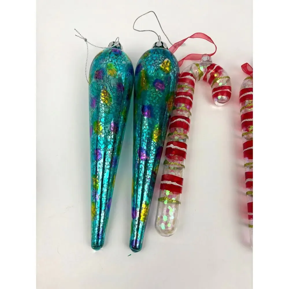 Lot‎ of 5 Holiday Ornaments Christmas Candy Cane Glass Bundle Speckled